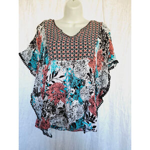 Cato floral embroidered hem v neck large blouse